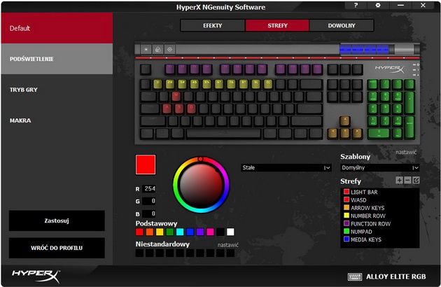 HyperX Alloy Elite RGB - ustawienia podświetlenia