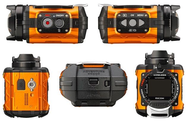 Ricoh WG-M1 widoki bok, tył, dół