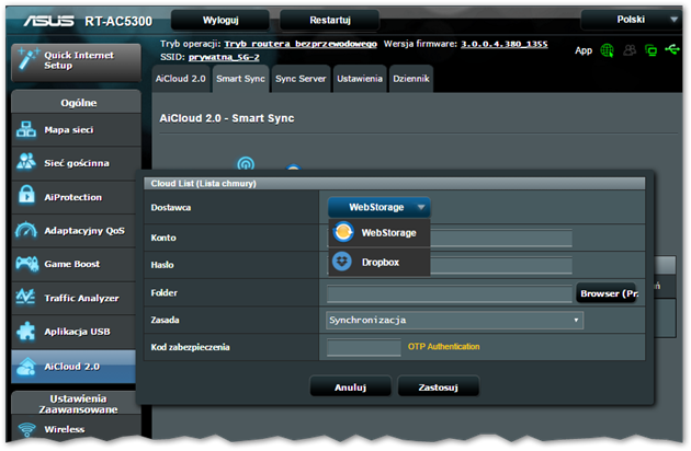 Menu AiCloud SmartSync