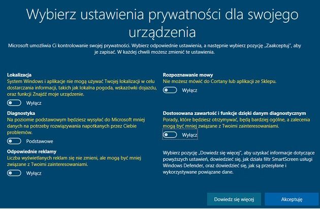 Windows 10 prywatność nowi