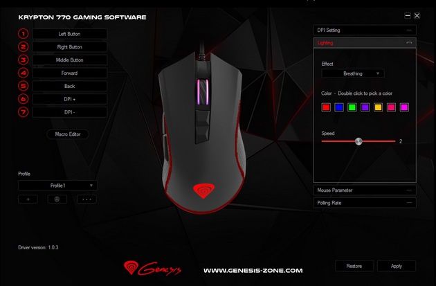 Genesis Krypton 770 - ustawienia podświetlenia