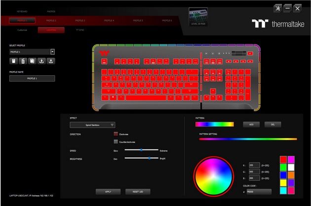 Thermaltake Level 20 RGB Titanium - konfiguracja efektu świetlnego