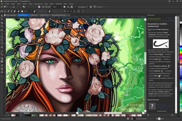 CorelDRAW interfejs ciemny