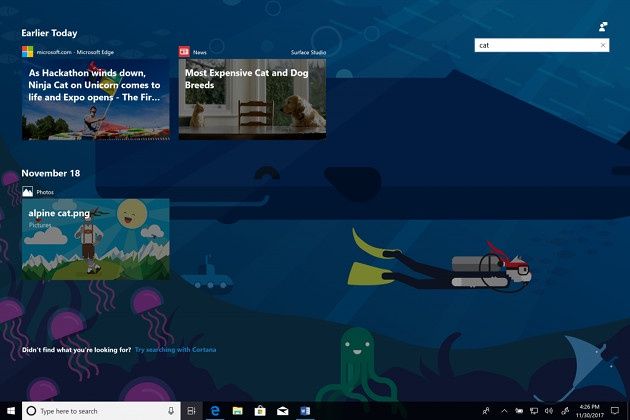 Windows 10 Timeline wyszukiwarka