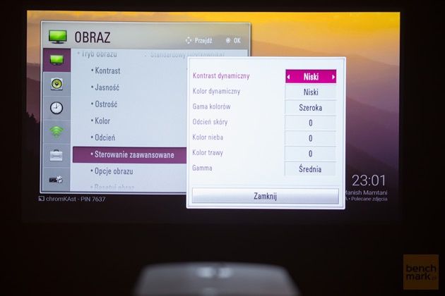 LG PF1500G test ustawienia obrazu