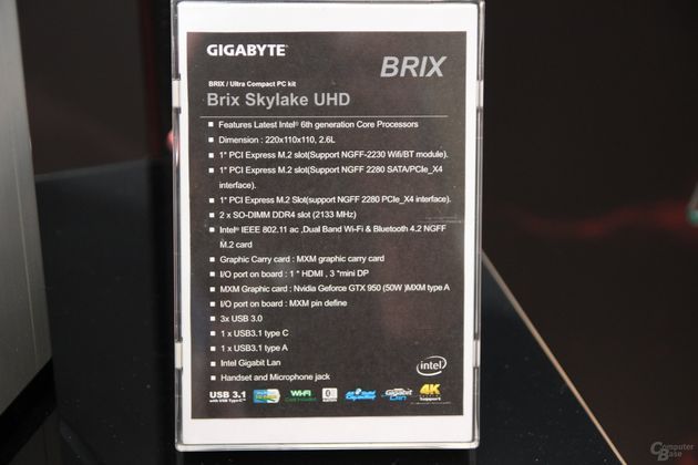 Gigabyte BRIX Skylake UHD komputer - specyfikacja