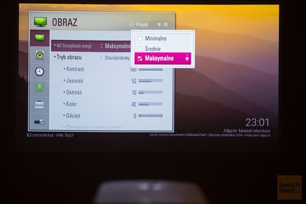 LG PF1500G test menu oszczędzanie energii