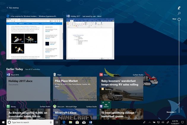 Windows 10 Timeline dziś