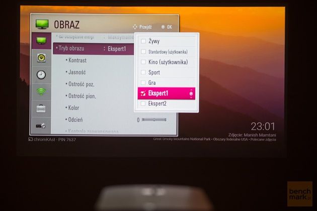 LG PF1500G test obraz tryby
