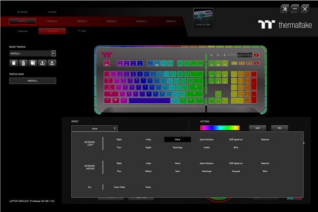 Thermaltake Level 20 RGB Titanium - wybór rodzaju podświetlenia