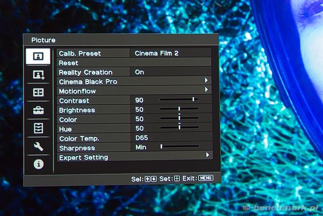 Sony VPL-HW40ES menu ekranowe