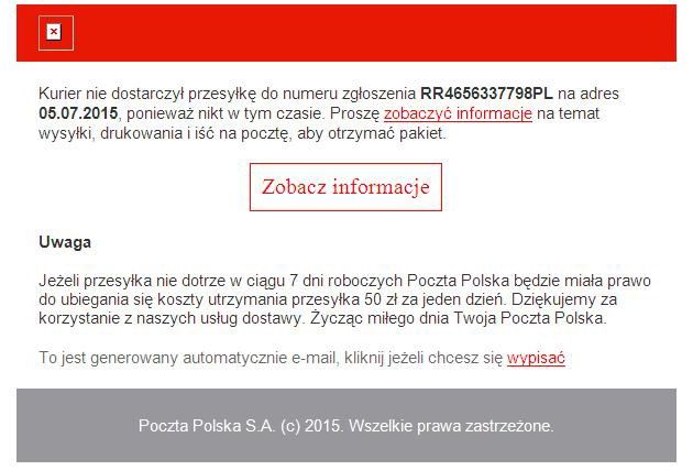 Fałszywy mail Poczta Polska