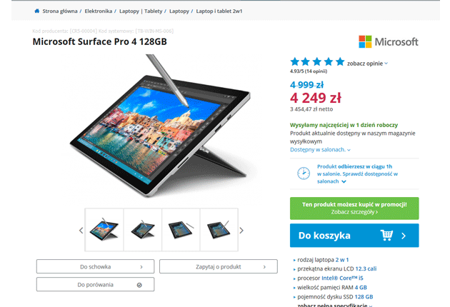 Komputronik strona z produktem