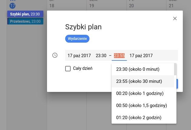 Szybkie tworzenie wydarzenia w nowy UI kalendarza Google