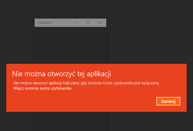Windows 10 kalkulator kontrola użytkownika