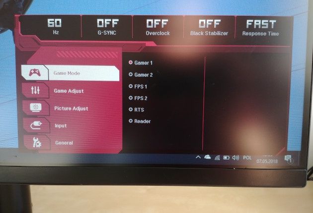 LG 32GK850G menu główne