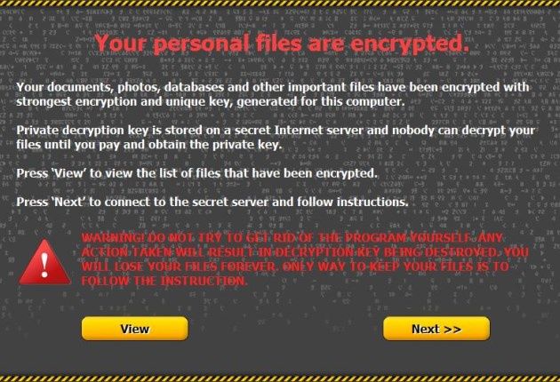 Komunikat wyświetlany przez trojana Onion [źródło: Kaspersky Lab]