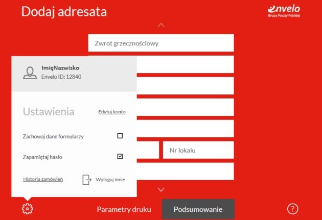 Wirtualna Drukarka ustawienia adresata
