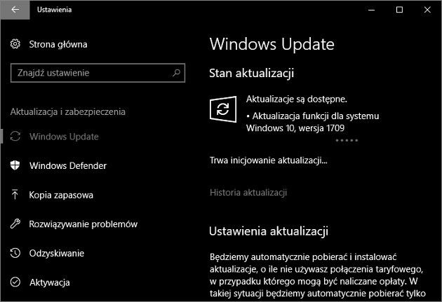 Windows 10 Fall Creators Update ustawienia