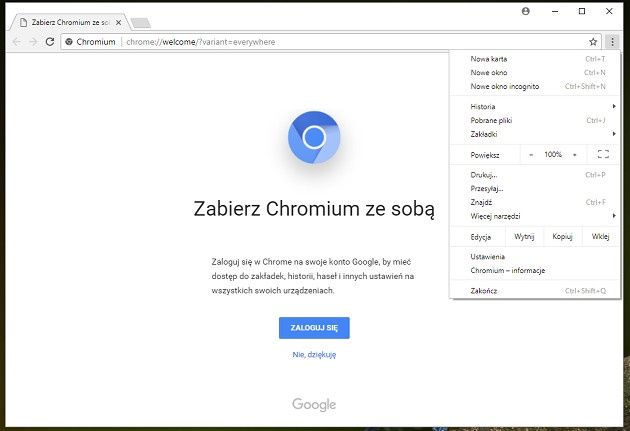 Chromium przeglądarka download screen