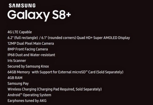 Galaxy S8+ specyfikacja