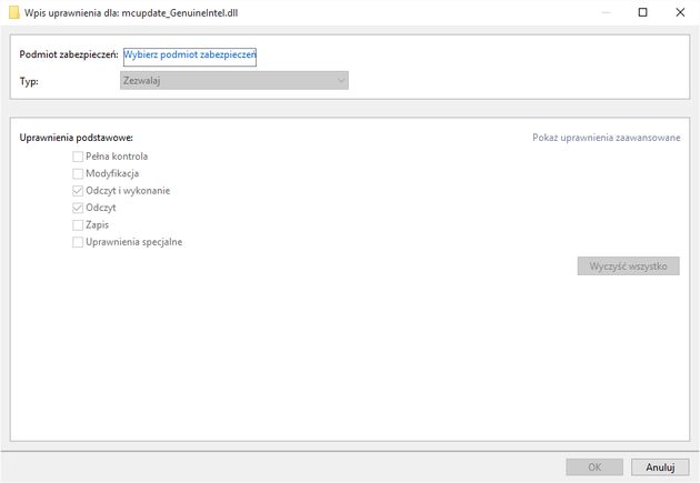 Edycja dostępu do pliku mcupdate_GenuineIntel.dll