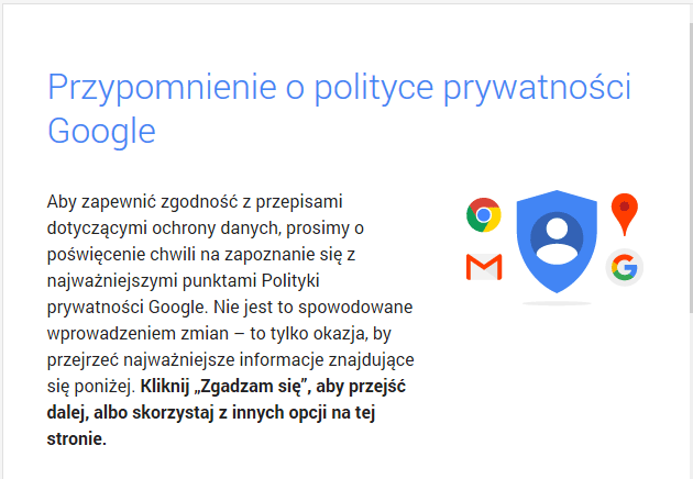 Przypomnienie o polityce prywatności Google