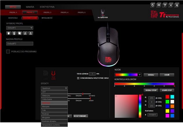 Tt esports IRIS Optical RGB - ustawienia trybu podświetlania