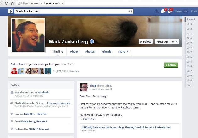 facebook wpis khali profil mark zuckerberg