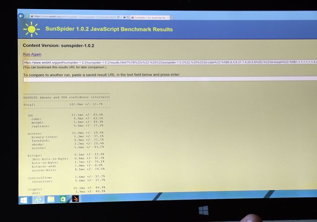 Tablet z procesorem Intel Core M 5Y70 - wydajność SunSpider JavaScript