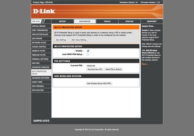 D-Link DIR-810L admin settings