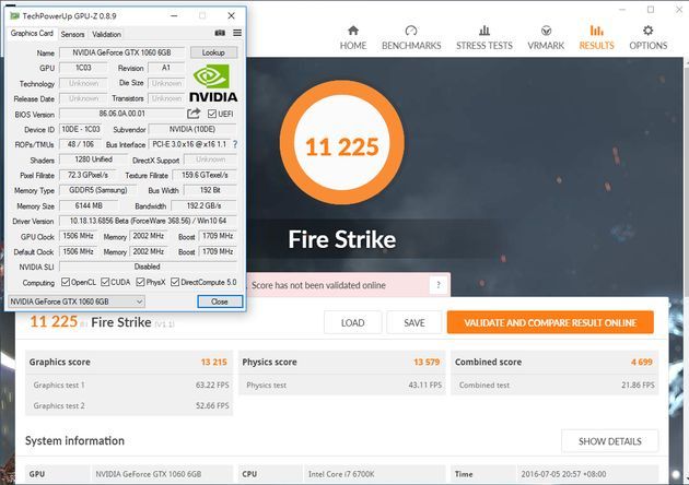 Nvidia GeForce GTX 1060 - wydajność 3DMark Fire Strike