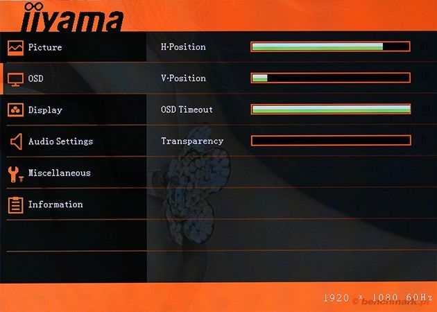 Iiyama ProLite X82776QS menu OSD