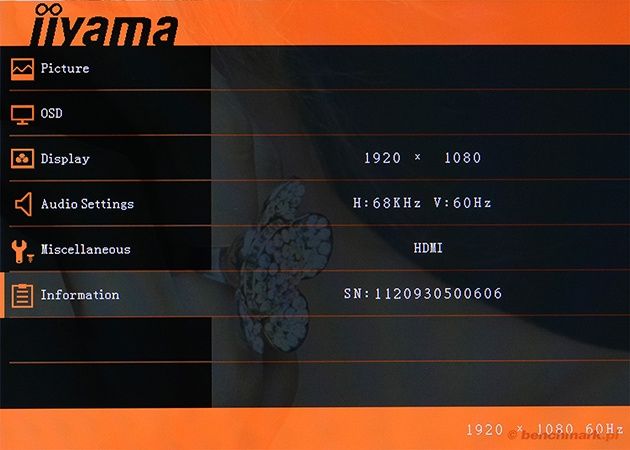 Iiyama ProLite X82776QS menu OSD