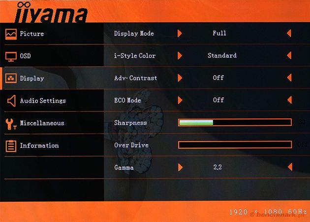 Iiyama ProLite X82776QS menu OSD