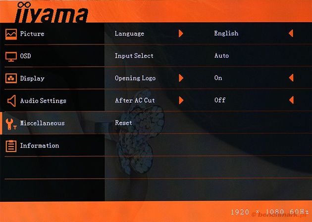 Iiyama ProLite X82776QS menu OSD