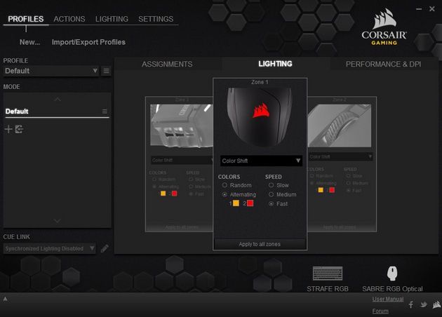 Corsair Sabre Optical RGB - konfigurator stref podświetlenia