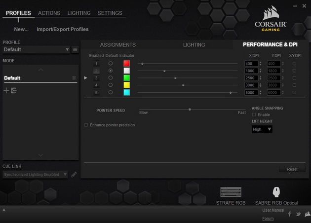 Corsair Sabre Optical RGB -wybór podświetlenia dla danej rozdzielczości