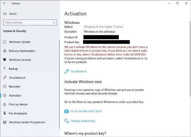 Windows 10 Pro błąd aktywacja
