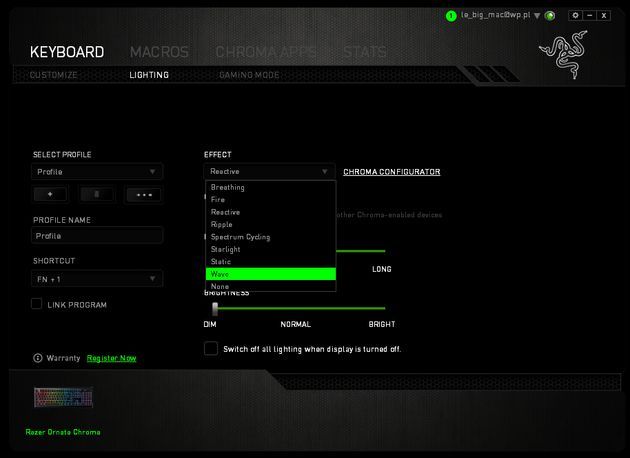 Razer Ornata Chroma - Razer Synapse ustawienia podświetlenia