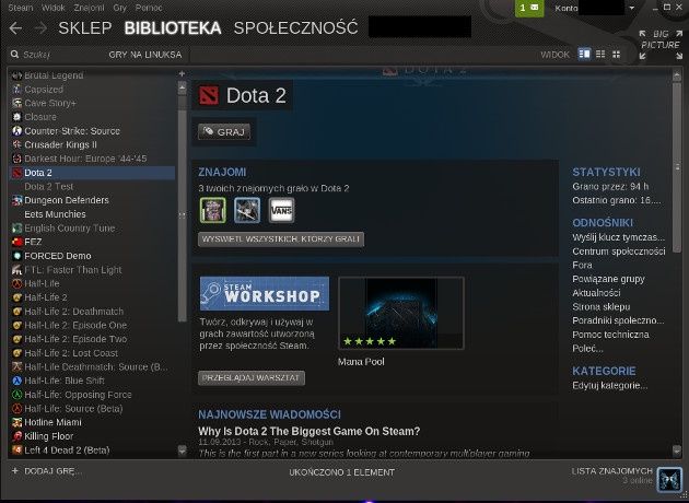 steam for linux biblioteka gier