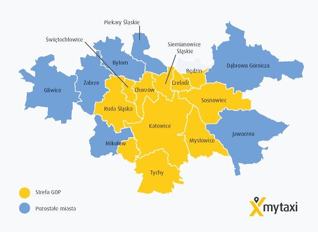mytaxi Śląsk mapa