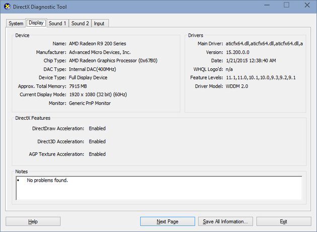 AMD Radeon R9 290X - DirectX Diagnostic Tool 12