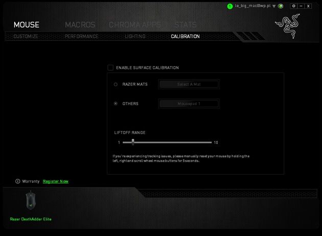 Razer DeathAdder Elite - ustawienia pracy na podkładce