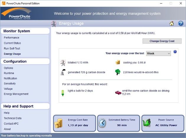 PowerChute Personal Edition Energy Usage