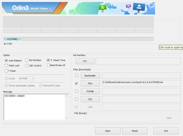 Wgranie pliku ClockworkMod Touch Recovery