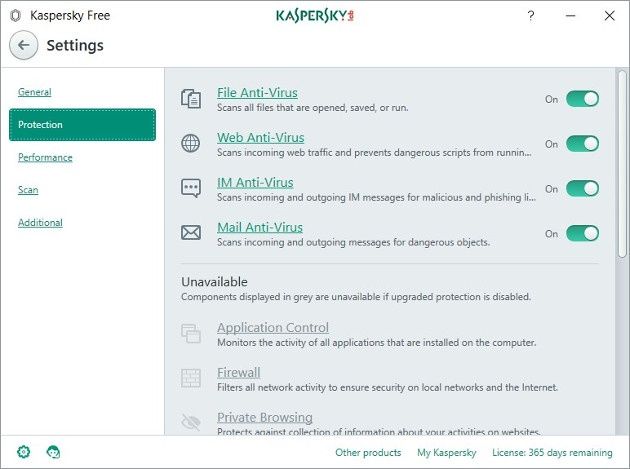 Kaspersky Free okno