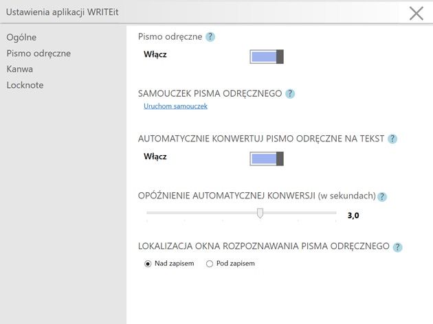 Writeit ustawienia