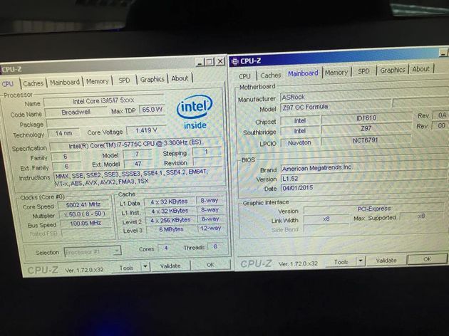 Intel Core i7-5775C podkręcanie - CPU-Z 5000 MHz