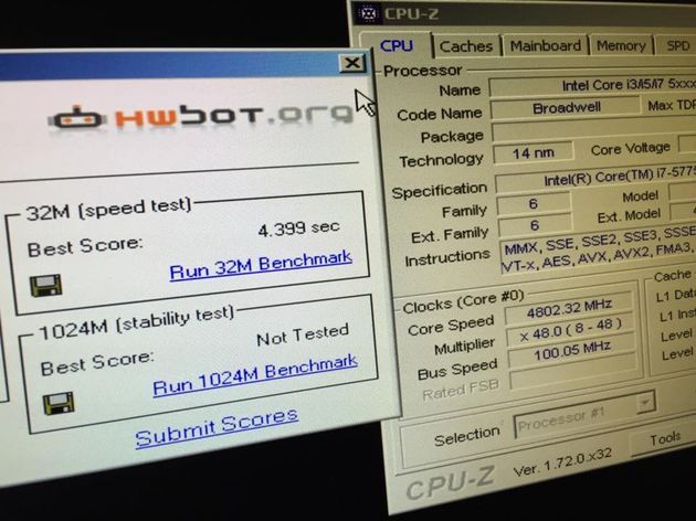 Intel Core i7-5775C podkręcanie - wPrime 32M 4800 MHz